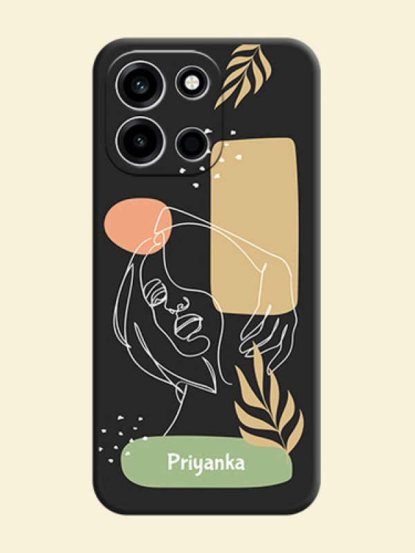 Custom Text With Line Art Of Women & Leaves Design On Space Black Custom Soft Matte Mobile Back Cover - OnePlus Nord 6 5G