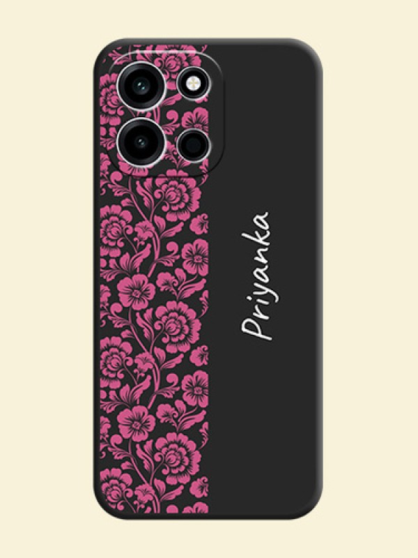 Pink Floral Pattern Design With Custom Text On Space Black Custom Soft Matte Mobile Back Cover - OnePlus Nord 6 5G