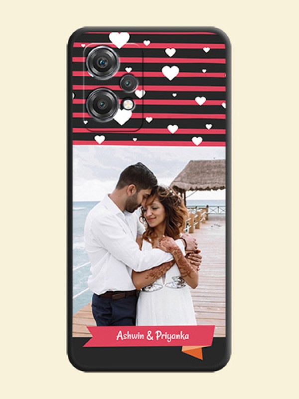 White Color Love Symbols with Pink Lines Pattern on Space Black Custom Soft Matte Phone Cases - OnePlus Nord CE 2 Lite 5G