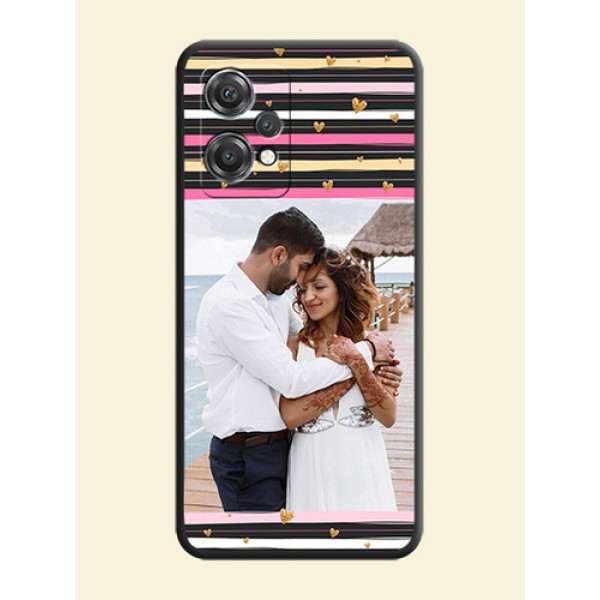 Multicolor Lines and Golden Love Symbols Design on Photo on Space Black Soft Matte Mobile Cover - OnePlus Nord CE 2 Lite 5G Multicolor Lines and Golden Love Symbols Design on Photo on Space Black Soft Matte Mobile Cover - OnePlus Nord CE 2 Lite 5G