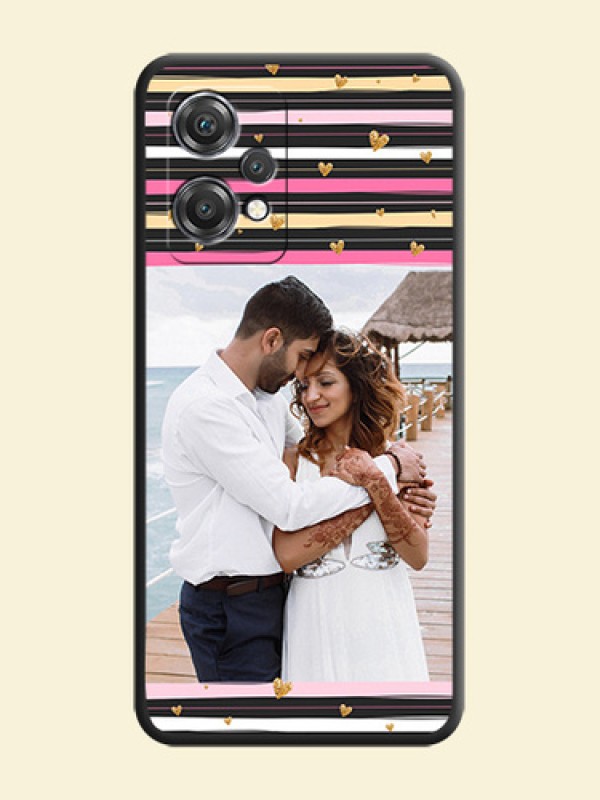 Multicolor Lines and Golden Love Symbols Design on Photo on Space Black Soft Matte Mobile Cover - OnePlus Nord CE 2 Lite 5G