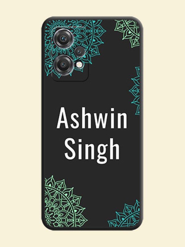 Your Name with Floral Design on Space Black Custom Soft Matte Back Cover - OnePlus Nord CE 2 Lite 5G