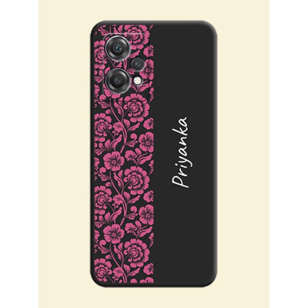 Pink Floral Pattern Design With Custom Text On Space Black Personalized Soft Matte Phone Covers -Oneplus Nord Ce 2 Lite 5G Pink Floral Pattern Design With Custom Text On Space Black Personalized Soft Matte Phone Covers -Oneplus Nord Ce 2 Lite 5G