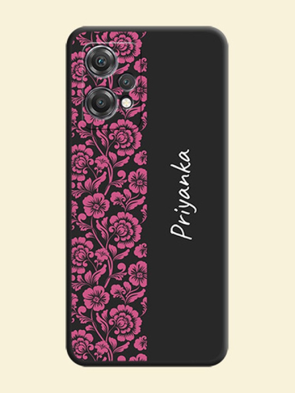 Pink Floral Pattern Design With Custom Text On Space Black Personalized Soft Matte Phone Covers -Oneplus Nord Ce 2 Lite 5G