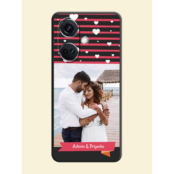 White Color Love Symbols with Pink Lines Pattern on Space Black Custom Soft Matte Phone Cases - OnePlus Nord CE 3 5G
