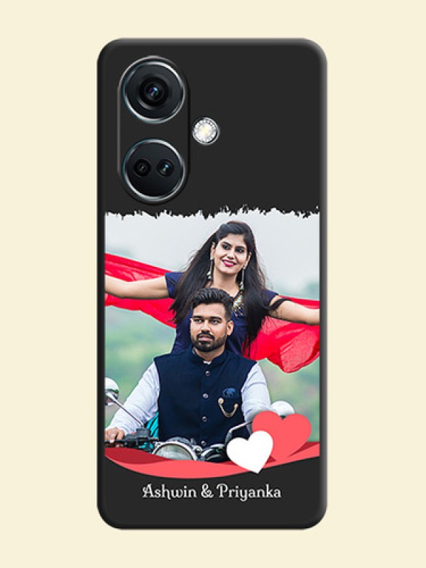 Pink Color Love Shaped Ribbon Design with Text on Space Black Custom Soft Matte Phone Back Cover - OnePlus Nord CE 3 5G