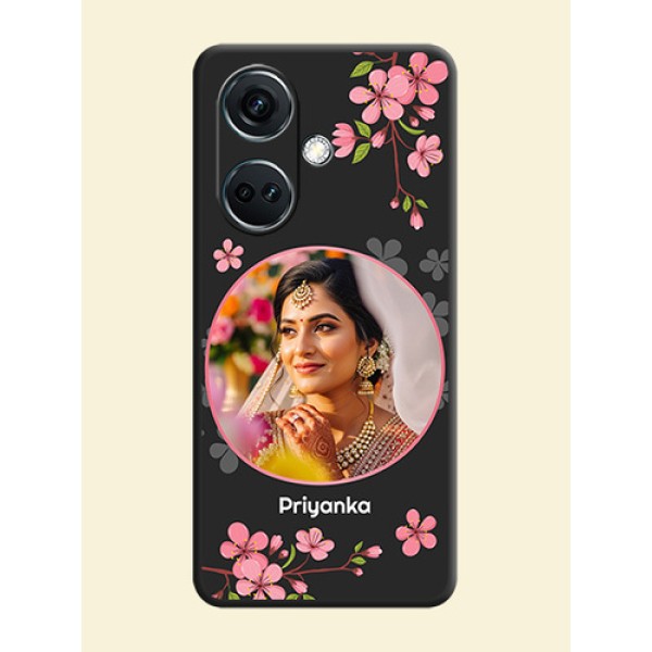 Round Image with Pink Color Floral Design - Photo on Space Black Soft Matte Back Cover - OnePlus Nord CE 3 5G Round Image with Pink Color Floral Design - Photo on Space Black Soft Matte Back Cover - OnePlus Nord CE 3 5G