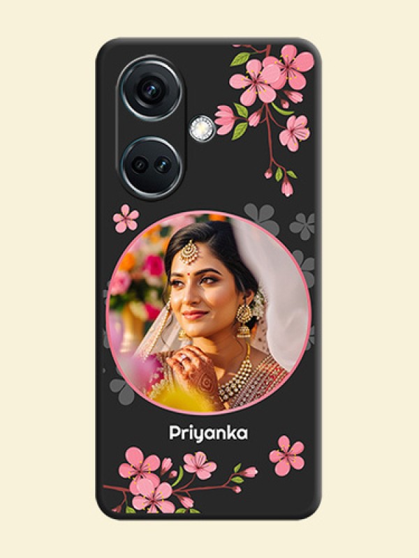 Round Image with Pink Color Floral Design - Photo on Space Black Soft Matte Back Cover - OnePlus Nord CE 3 5G