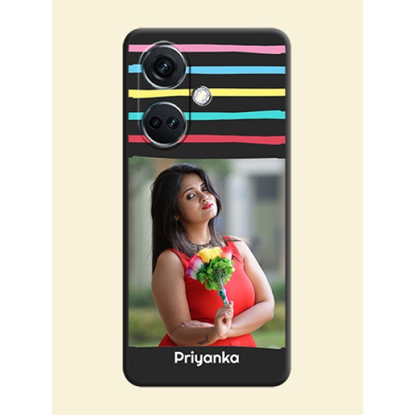 Multicolor Lines with Image on Space Black Personalized Soft Matte Phone Covers - OnePlus Nord CE 3 5G Multicolor Lines with Image on Space Black Personalized Soft Matte Phone Covers - OnePlus Nord CE 3 5G
