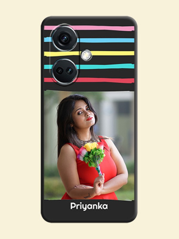 Multicolor Lines with Image on Space Black Personalized Soft Matte Phone Covers - OnePlus Nord CE 3 5G