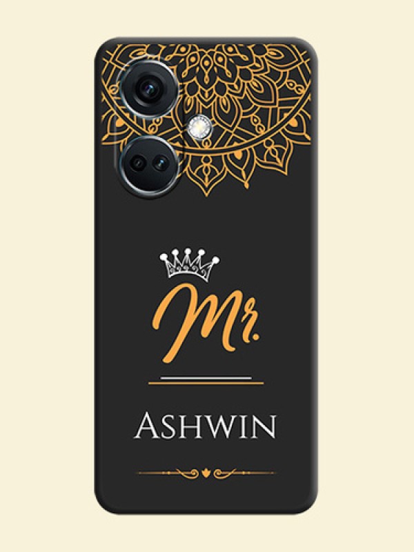 Mr Name with Floral Design on Personalised Space Black Soft Matte Cases - OnePlus Nord CE 3 5G