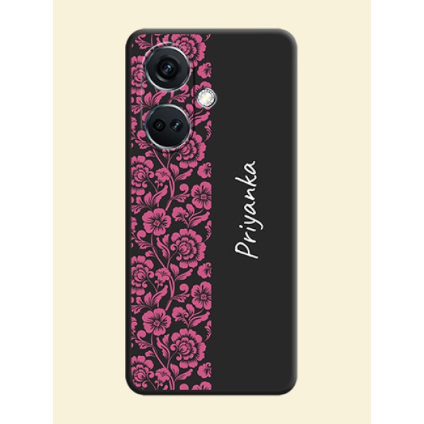 Pink Floral Pattern Design With Custom Text On Space Black Personalized Soft Matte Phone Covers - OnePlus Nord CE 3 5G Pink Floral Pattern Design With Custom Text On Space Black Personalized Soft Matte Phone Covers - OnePlus Nord CE 3 5G