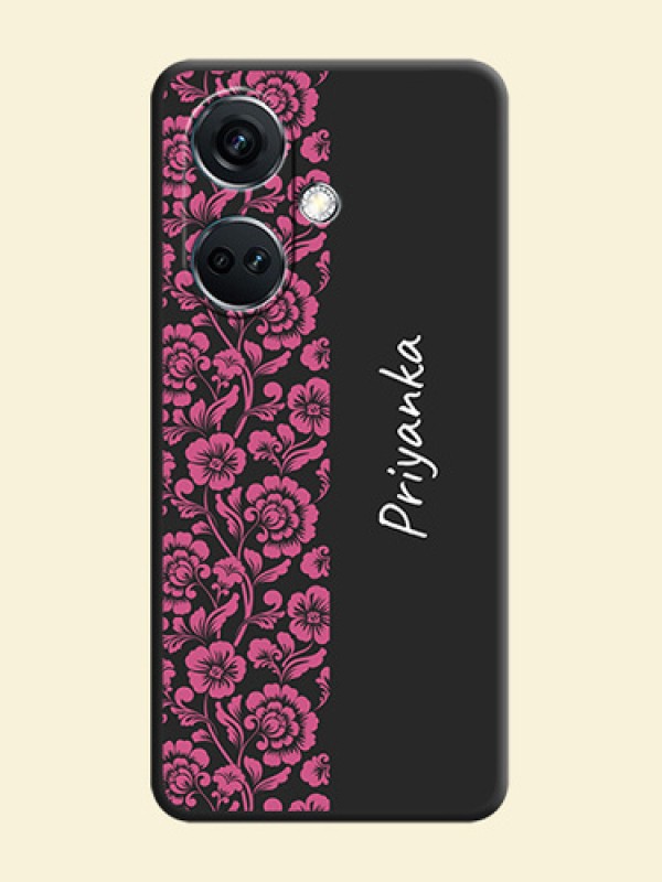 Pink Floral Pattern Design With Custom Text On Space Black Personalized Soft Matte Phone Covers - OnePlus Nord CE 3 5G