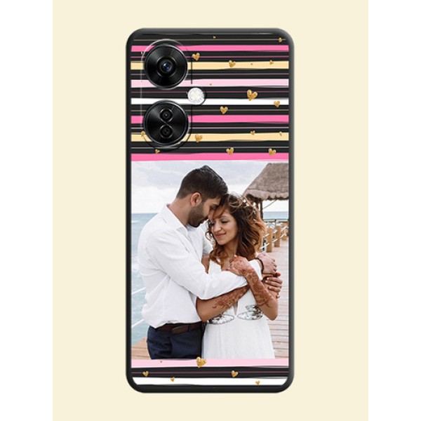 Multicolor Lines and Golden Love Symbols Design on Photo on Space Black Soft Matte Mobile Cover - Nord CE 3 Lite 5G Multicolor Lines and Golden Love Symbols Design on Photo on Space Black Soft Matte Mobile Cover - Nord CE 3 Lite 5G