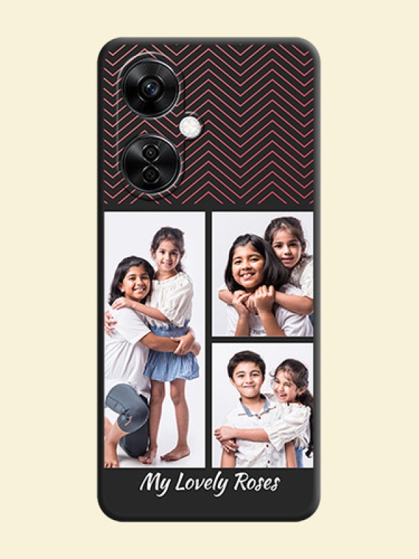 Wave Pattern with 3 Image Holder on Space Black Custom Soft Matte Back Cover - Nord CE 3 Lite 5G