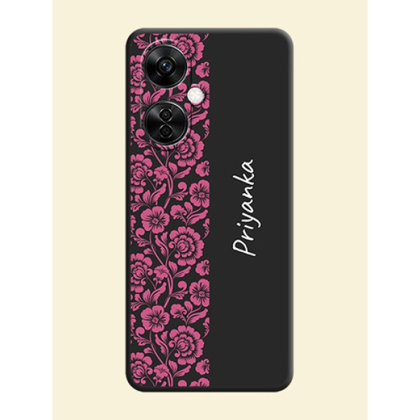 Pink Floral Pattern Design With Custom Text On Space Black Personalized Soft Matte Phone Covers -Oneplus Nord Ce 3 Lite 5G Pink Floral Pattern Design With Custom Text On Space Black Personalized Soft Matte Phone Covers -Oneplus Nord Ce 3 Lite 5G