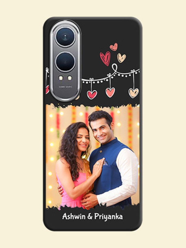 Pink Love Hangings with Name On Space Black Custom Soft Matte Mobile Back Cover - OnePlus Nord CE 4 Lite 5G