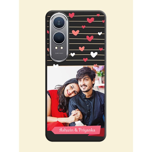 Love Pattern with Name on Pink Ribbon on Photo On Space Black Custom Soft Matte Mobile Back Cover - OnePlus Nord CE 4 Lite 5G Love Pattern with Name on Pink Ribbon on Photo On Space Black Custom Soft Matte Mobile Back Cover - OnePlus Nord CE 4 Lite 5G