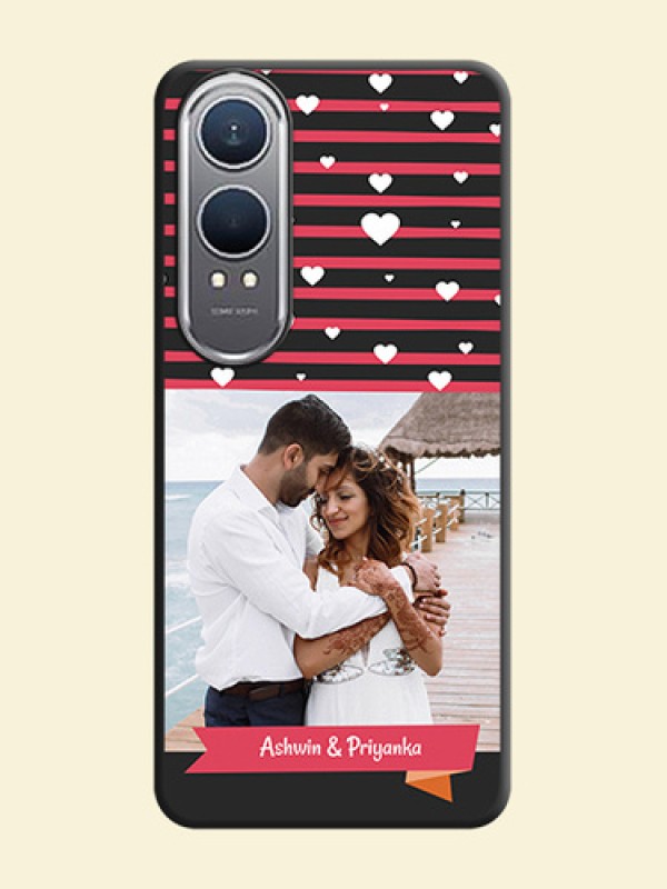 White Color Love Symbols with Pink Lines Pattern On Space Black Custom Soft Matte Mobile Back Cover - OnePlus Nord CE 4 Lite 5G