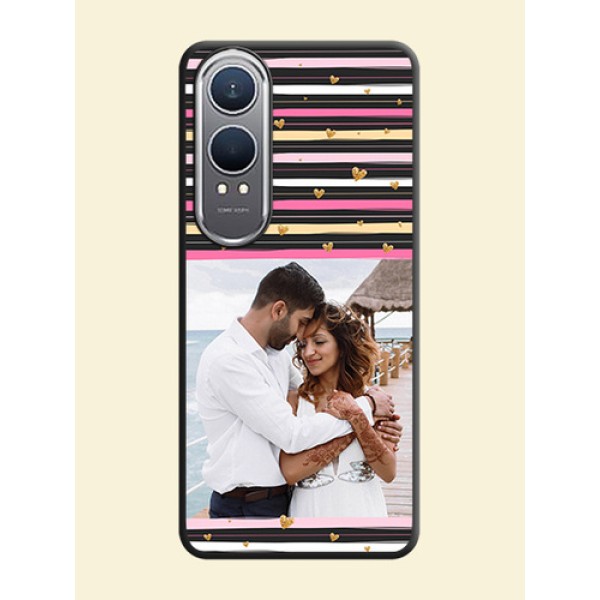 Multicolor Lines and Golden Love Symbols Design on Photo On Space Black Custom Soft Matte Mobile Back Cover - OnePlus Nord CE 4 Lite 5G