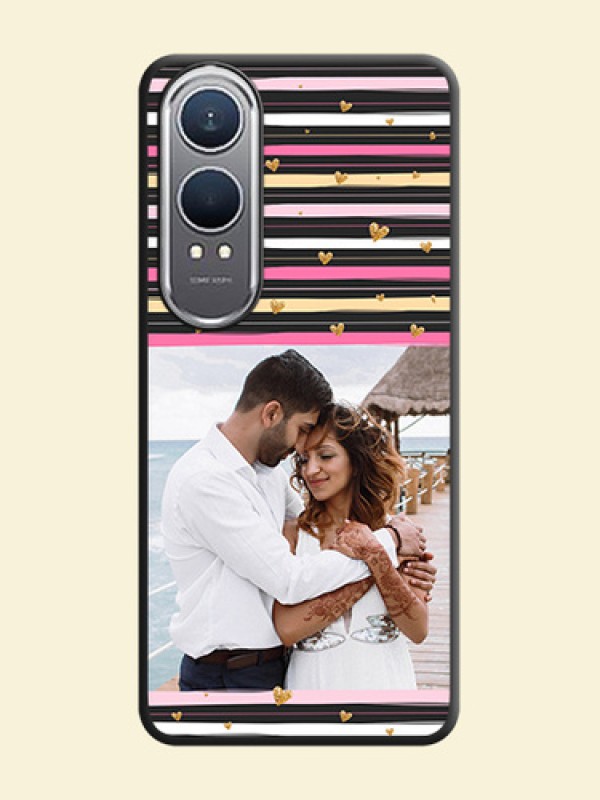 Multicolor Lines and Golden Love Symbols Design on Photo On Space Black Custom Soft Matte Mobile Back Cover - OnePlus Nord CE 4 Lite 5G