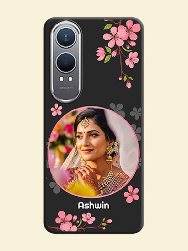 Round Image with Pink Color Floral Design on Photo On Space Black Custom Soft Matte Mobile Back Cover - OnePlus Nord CE 4 Lite 5G