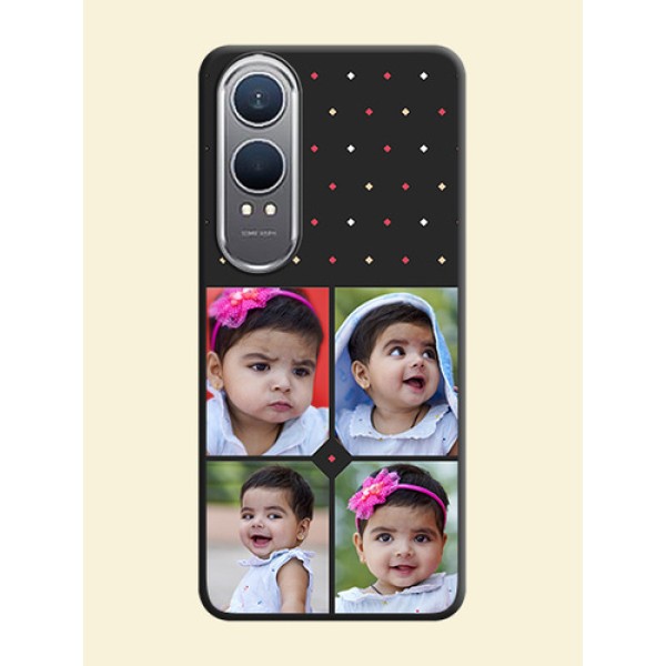 Multicolor Dotted Pattern with 4 Image Holder On Space Black Custom Soft Matte Mobile Back Cover - OnePlus Nord CE 4 Lite 5G Multicolor Dotted Pattern with 4 Image Holder On Space Black Custom Soft Matte Mobile Back Cover - OnePlus Nord CE 4 Lite 5G