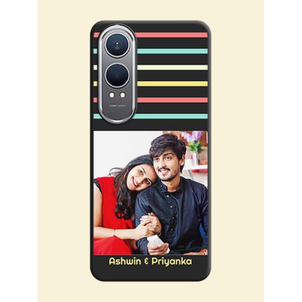 Color Stripes with Photo and Text on Photo On Space Black Custom Soft Matte Mobile Back Cover - OnePlus Nord CE 4 Lite 5G Color Stripes with Photo and Text on Photo On Space Black Custom Soft Matte Mobile Back Cover - OnePlus Nord CE 4 Lite 5G