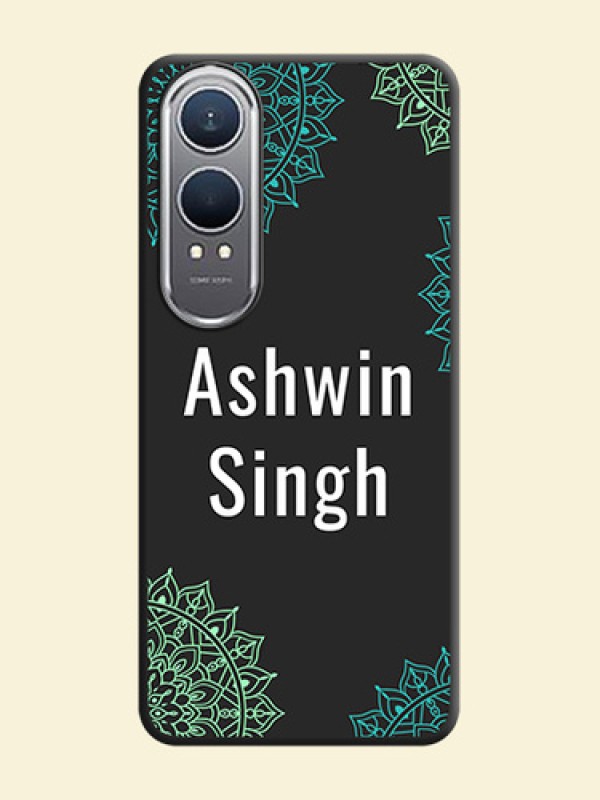 Your Name with Floral Design On Space Black Custom Soft Matte Mobile Back Cover - OnePlus Nord CE 4 Lite 5G