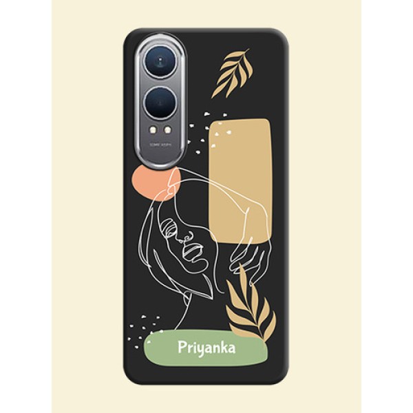Custom Text With Line Art Of Women & Leaves Design On Space Black Custom Soft Matte Mobile Back Cover - OnePlus Nord CE 4 Lite 5G