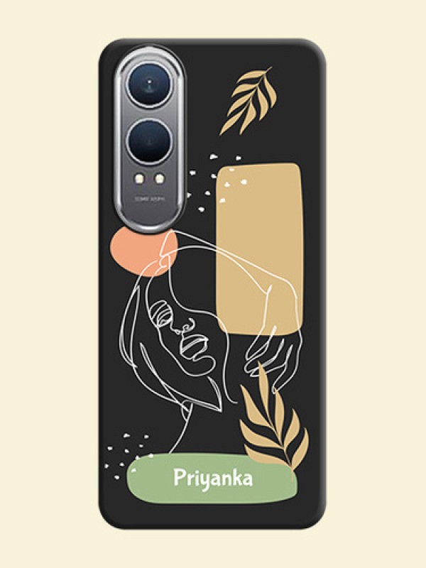 Custom Text With Line Art Of Women & Leaves Design On Space Black Custom Soft Matte Mobile Back Cover - OnePlus Nord CE 4 Lite 5G