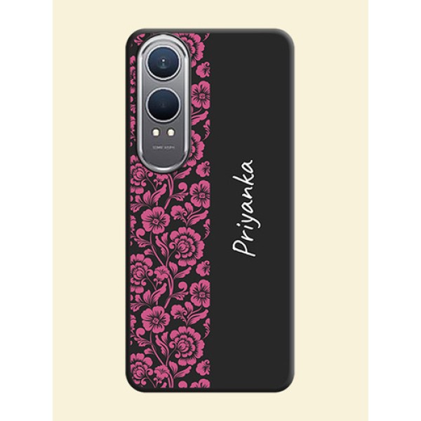 Pink Floral Pattern Design With Custom Text On Space Black Custom Soft Matte Mobile Back Cover - OnePlus Nord CE 4 Lite 5G Pink Floral Pattern Design With Custom Text On Space Black Custom Soft Matte Mobile Back Cover - OnePlus Nord CE 4 Lite 5G