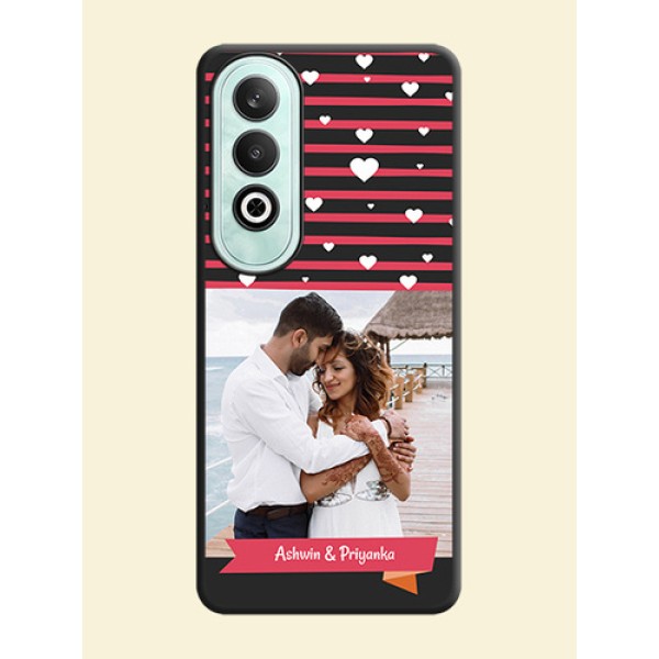 White Color Love Symbols with Pink Lines Pattern on Space Black Custom Soft Matte Phone Cases - OnePlus Nord CE 4