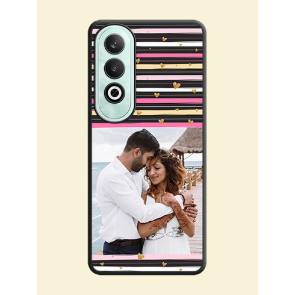 Multicolor Lines and Golden Love Symbols Design - Photo on Space Black Soft Matte Mobile Cover - OnePlus Nord CE 4