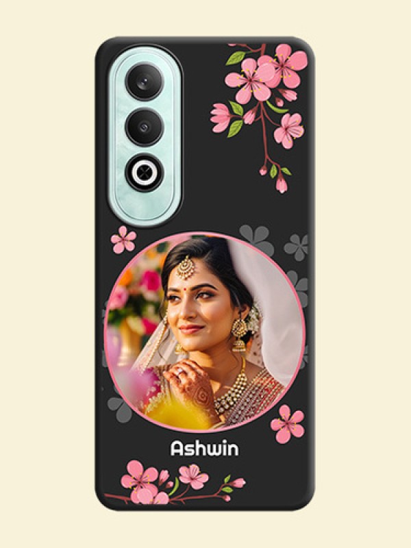 Round Image with Pink Color Floral Design - Photo on Space Black Soft Matte Back Cover - OnePlus Nord CE 4