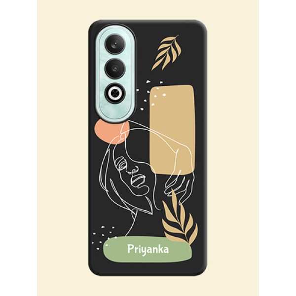 Custom Text With Line Art Of Women & Leaves Design On Space Black Personalized Soft Matte Phone Covers - OnePlus Nord CE 4
