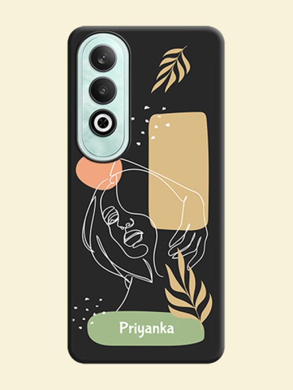 Custom Text With Line Art Of Women & Leaves Design On Space Black Personalized Soft Matte Phone Covers - OnePlus Nord CE 4