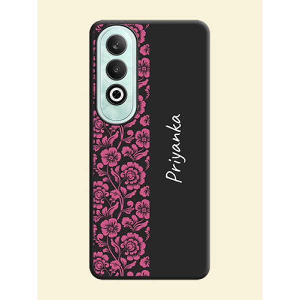 Pink Floral Pattern Design With Custom Text On Space Black Personalized Soft Matte Phone Covers - OnePlus Nord CE 4 Pink Floral Pattern Design With Custom Text On Space Black Personalized Soft Matte Phone Covers - OnePlus Nord CE 4