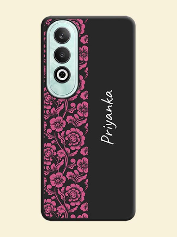 Pink Floral Pattern Design With Custom Text On Space Black Personalized Soft Matte Phone Covers - OnePlus Nord CE 4