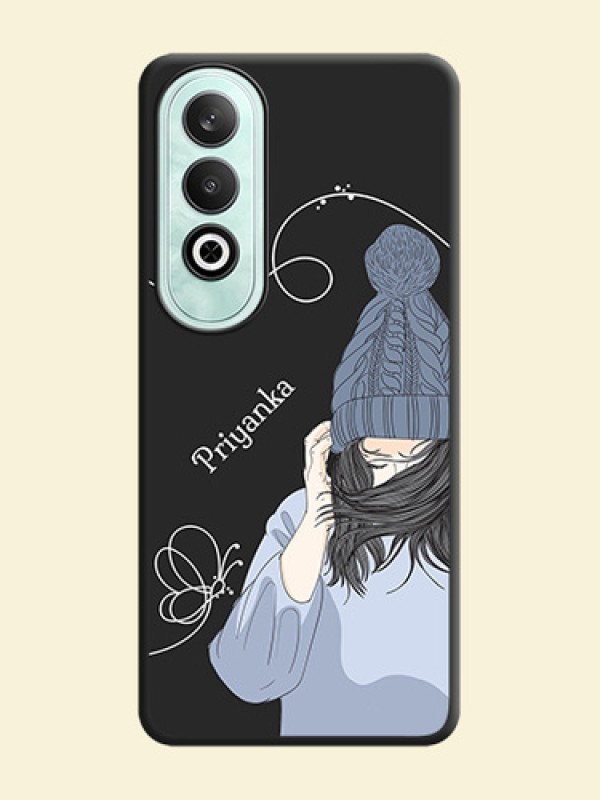Girl With Blue Winter Outfiit Custom Text Design On Space Black Personalized Soft Matte Phone Covers - OnePlus Nord CE 4