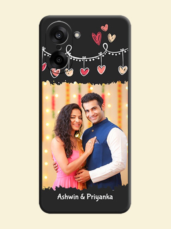Pink Love Hangings with Name On Space Black Custom Soft Matte Mobile Back Cover - OnePlus Nord CE 5 5G