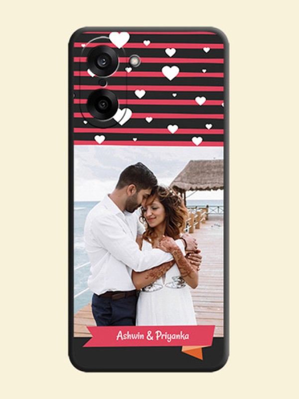 White Color Love Symbols with Pink Lines Pattern On Space Black Custom Soft Matte Mobile Back Cover - OnePlus Nord CE 5 5G