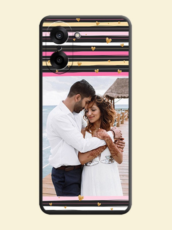 Multicolor Lines and Golden Love Symbols Design on Photo On Space Black Custom Soft Matte Mobile Back Cover - OnePlus Nord CE 5 5G