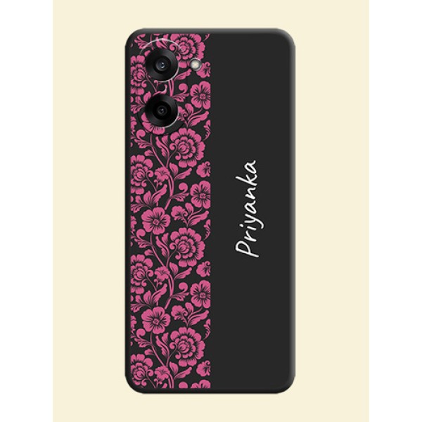 Pink Floral Pattern Design With Custom Text On Space Black Custom Soft Matte Mobile Back Cover - OnePlus Nord CE 5 5G Pink Floral Pattern Design With Custom Text On Space Black Custom Soft Matte Mobile Back Cover - OnePlus Nord CE 5 5G