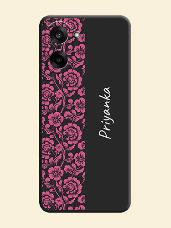 Pink Floral Pattern Design With Custom Text On Space Black Custom Soft Matte Mobile Back Cover - OnePlus Nord CE 5 5G