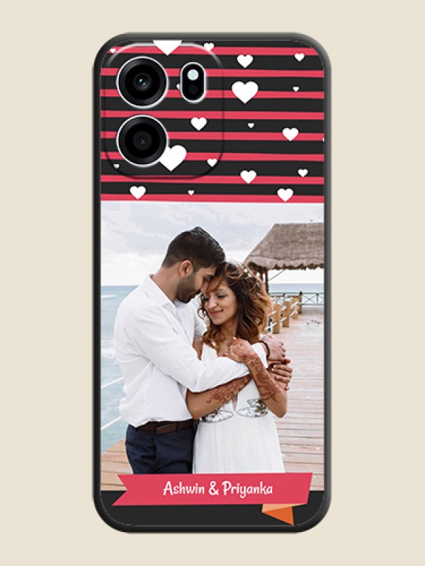 White Color Love Symbols with Pink Lines Pattern On Space Black Custom Soft Matte Mobile Back Cover - Oneplus Nord CE 6 5G
