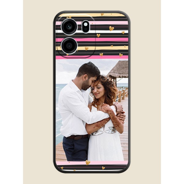 Multicolor Lines and Golden Love Symbols Design on Photo On Space Black Custom Soft Matte Mobile Back Cover - Oneplus Nord CE 6 5G