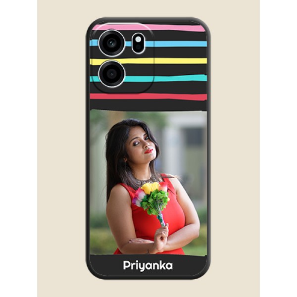Multicolor Lines with Image On Space Black Custom Soft Matte Mobile Back Cover - Oneplus Nord CE 6 5G Multicolor Lines with Image On Space Black Custom Soft Matte Mobile Back Cover - Oneplus Nord CE 6 5G