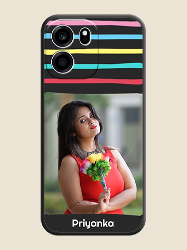 Multicolor Lines with Image On Space Black Custom Soft Matte Mobile Back Cover - Oneplus Nord CE 6 5G