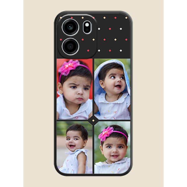 Multicolor Dotted Pattern with 4 Image Holder On Space Black Custom Soft Matte Mobile Back Cover - Oneplus Nord CE 6 5G Multicolor Dotted Pattern with 4 Image Holder On Space Black Custom Soft Matte Mobile Back Cover - Oneplus Nord CE 6 5G
